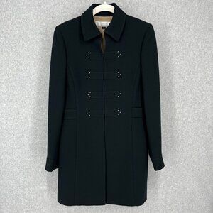 Tahari Womens Long Military Style Overcoat Size 4 Black Dark Blue Classic Chic